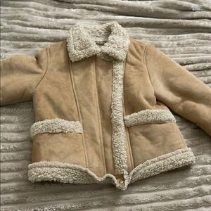 Zara Tan and Cream Puffer Jacket with Sherpa Lining